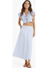 Resim Defacto A Kesim Çizgili Normal Bel Poplin Maxi Etek F7069ax25smbe745 Mavi 