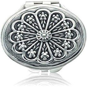 Resim Gümüş Papatya Motifli Kapaklı Oval El Aynası 1 