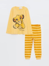 Resim LC Waikiki Bisiklet Yaka Uzun Kollu Aslan Kral Baskılı Erkek Bebek Pijama Takımı 2'li 