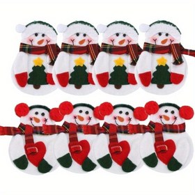 Resim 8 Adet Noel Çatal Bıçak Çantası Sevimli Kardan Adam Gümüş Takımı Sofra Takımı Tutucu Bıçak Çatal Çantası Ev Yemek Masası, Festival Tatil Partisi, Noel Ağacı Süsü için 