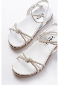 Resim 1001-1120 Beyaz Gümüş Taşlı Günlük Kadın Sandalet Altın - Taba 