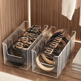 Resim 2 adet Akrilik Kemer Depolama Kutusu, Büyük Kapasiteli Bölünmüş Kemer Rafı, Çok Amaçlı Tezgah Düzenleyici, Makyaj Depolama, Gardırop Depolama, Banyo Depolama için Uygun 