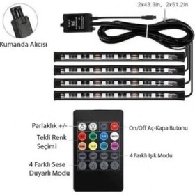 Resim Tekstore Ayak Altı Sese Duyarlı Rgb LED 9 Ledli Araç Içi Ambiyans Ledi 