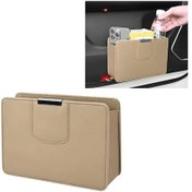 Resim Bej Araba Çöp Kutusu, Araçlar İçin Manyetik Deri Çöp Kutusu, Araba, Kamyonet, Suv İçin Katlanabilir Su Geçirmez Toz Kutusu Mini Saklama Çantası 