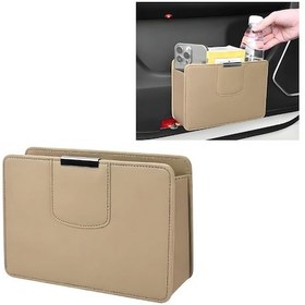 Resim Bej Araba Çöp Kutusu, Araçlar İçin Manyetik Deri Çöp Kutusu, Araba, Kamyonet, Suv İçin Katlanabilir Su Geçirmez Toz Kutusu Mini Saklama Çantası 