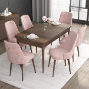 Resim Canisa Concept Noa Serisi, 80X132 Açılabilir Mdf Masa, Barok Ahşap Desenli Mutfak Masa Takımı, 6 Sandalye 