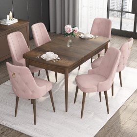 Resim Canisa Concept Noa Serisi, 80X132 Açılabilir Mdf Masa, Barok Ahşap Desenli Mutfak Masa Takımı, 6 Sandalye 