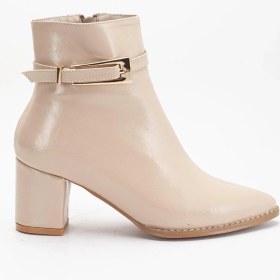 Resim Bej Kadın Topuklu Bot Kırışık Rugan Sivri Kalıp Tan Tokalı-4231 Bej 