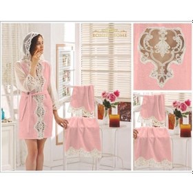Resim Venüs Pudra Kadın Fransız Dantelli Balayı Çeyizlik Gelin Bornozu Pudra 
