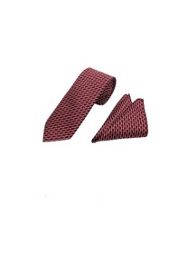 Resim Brianze 7 Cm Kırmızı Siyah Beyaz Desenli Kravat Mendil Set Kırmızı 