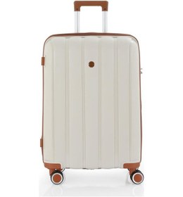 Resim Mçs Bavul Orta Ve Kabin 2li Set Kırılmaz Silikon Valiz V305 Kemik/kahve Kemik 