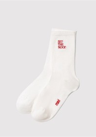 Resim Mavi - Set The Mood Nakışlı Beyaz Soket Çorap 1913920-620 Beyaz 
