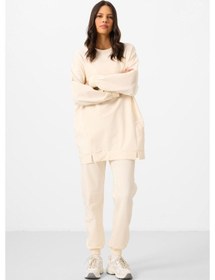 Resim Ekru O Yaka Basic Oversize Kadın Eşofman Tunik Takım - 95347 Ekru 