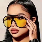 Resim Kadınlar için Büyük Boy Yarım Yüz Moda Gözlükleri - Sarı Renkli Anti-Parlama Lensler, Elips Şeklinde Moda Tasarımı ve Aktiviteler İçin, Şık Aksesuar, Temel Parçalar, Cesur Çerçeveler, Yüksek Kaliteli Gözlük, Trend Takipçiler 