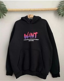 Resim Hazego Baskılı Üç İplik Kapüşonlu Oversize Sweatshirt - Siyah Siyah 