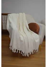 Resim Krem Koltuk Örtüsü Balıksırtı Desenli Ekru 180 X 210 Cm Çift Yönl 