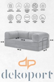 Resim Dekoport Comfort 180cm Kanepe Yatak Olabilen, Fitilli Kadife, Yıkanır, Silinir, Aktivite Koltuğu - Vizon 