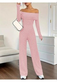 Resim Ge Ticaret Kadın Uzun Kollu Madonna Yaka Şardonlu Kaşkorse Tulum Pembe 