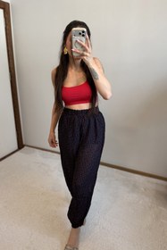 Resim MoyStore Lacivert Puantiye Tül Şalvar Beli Lastikli Pantolon 