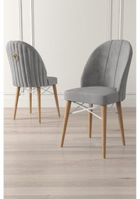 Resim Canisa Ritim Serisi, 1.sınıf Babyface Kumaş, Doğal Ahşap Ayak, Beyaz Kafesli 6 Adet Gri Sandalye Sandalye Gri Ayaklar Doğal Ahşap 