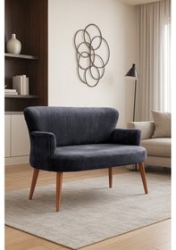 Resim Roma Modern İkili Koltuk - Babyface Kumaş - Kapitonesiz - Ahşap Ceviz Renk Ayak - Antrasit Antrasit 