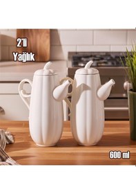 Resim Porsima 17019 2li Pumpkin Porselen Çok Amaçlı Sunum Ve Servis Yağdanlığı Yağlık Sirkelik Yağdanlık 600+600 Ml Beyaz 