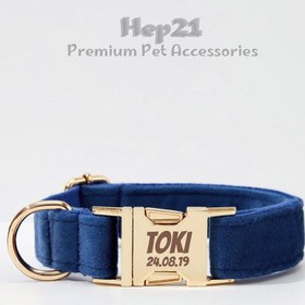 Resim Dog Collar Named Navy Blue Velvet Collar 146814 - Leash + Lead Rope / XL 