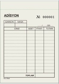 Resim Adisyon Sipariş Fişi A6 Tek Nüsha 100 Cilt 