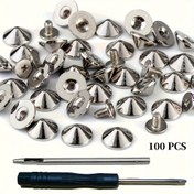 Resim 100 adet 4.7mm Gümüş Alaşım Konik Çiviler ve Rivetler, Punk Giyim, Ayakkabılar, Deri Sanatı, Kemerler, Çantalar için Mermi Vidası Arka Yüzleri - Kurulum Aracı Dahil, Deri Sanatı Malzemeleri | Metalik Bitiş | Dayanıklı Bağlayıcılar, Metal Rivetler 