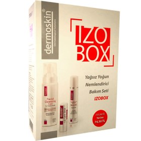 Resim Dermoskin İzobox Yağsız & Yoğun Bakım Seti - Nemlendirici Krem 50 ml + Yüz Yıkama Köpüğü 200 ml + Lip Care Stick 