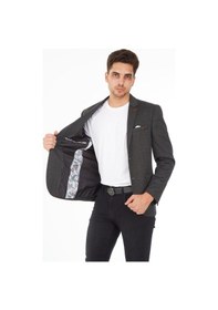 Resim Sposo 5112 Dar Kalıp Örme Kumaş Siyah Erkek Blazer Ceket Siyah 