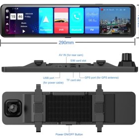 Resim Wevolt 4g Hb-20 12 Inç Dokunmatik Ayna Kamera Android Uzaktan Izlemeli 1080P Ön ve Arka Araç Kamera.(Türkçe Menü) 