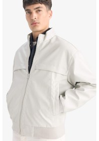 Resim Defacto Oversize Geniş Kalıp Dik Yaka Fermuarlı Suni Deri Mont E8818ax25augr470 Gri 