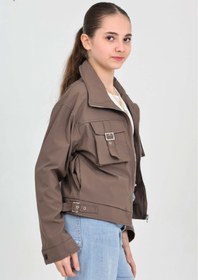 Resim Pantulux Kız Çocuk Siyah Cepli Ceket Fermuarlı Modern Model Günlük Çocuk Üst Giyim-MNT-0033 