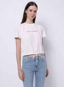 Resim Regular Fit Pamuklu Kadın Beyaz Kısa Kol Tişört 