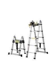 Resim Elmas Serisi - Alüminyum Çift Yönlü Teleskopik Merdiven 3.8m - 6+6 Basamak, Kaymaz Ve Taşınabilir 