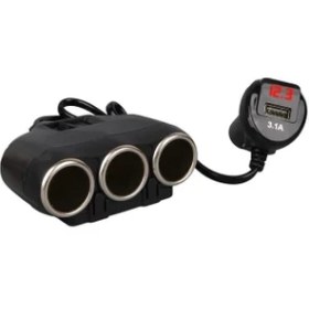 Resim Olesson 1634 12-24V Tek USB Girişli 120W 80CM Kablolu Dijital Voltaj Ekranlı 3'lü Araç Çakmak Çoklayıcı 