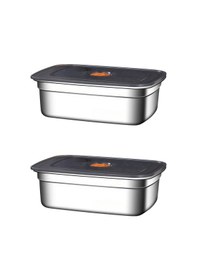 Resim 2 Adet Çelik 1200 Ml Yemek Meyve Et Buzdolabı Beslenme Saklama Kabı Mt219 Gri 