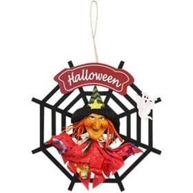 Resim Cadılar Bayramı Örümcek Ağı Kolye Askılı Hoş Geldiniz Kartı - Cadılar Bayramı Parti Süslemeleri Kırmızı 