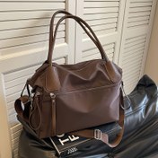 Resim Alışveriş için Büyük Kapasiteli Bayan Omuz Çantası, Çok Fonksiyonlu ve Hafif, Düz Renkli Crossbody El Çantası 