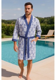 Resim Baskılı Müslin Kimono Bornoz Unisex %100 Pamuk Yumuşacık 2 Katlı Doğal Kumaş - Ztmbb10 Mor 