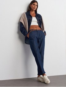 Resim Dilvin Duble Paça Kemerli Denim Pantolon Lacivert 