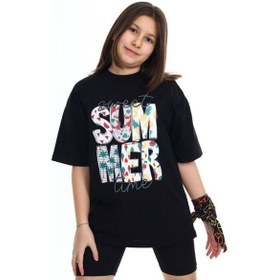 Resim Zekids Kız Çocuk Summer Baskılı Tshirt-14273 Siyah 