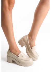 Resim K-706 Bej Kırışık Rugan Yüksek Tabanlı Loafer Ayakkabı Siyah 