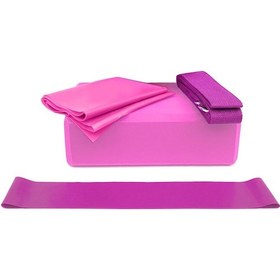 Resim Reedark Pembe 4'lü Yoga Seti: Blok, Lastik Askı, Genişletme Kayışı Ve Direnc Çemberi - Evde Güvenli Egzersiz 