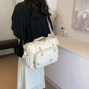 Resim Anne & Gençler için Ayı Nakışlı Büyük Kapasiteli Polyester Omuz Çantası - Çok Bölmeli, Alışveriş Arabaları için Çıkarılabilir Askılı, Rahat Tutacaklar / Siyah 