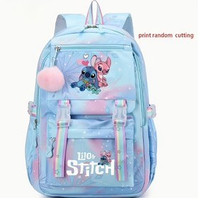 Resim Disney Stitch & Angel Resmi Sırt Çantası - Ayarlanabilir Omuz Askılı, Hafif Fermuarlı, Büyük Kapasiteli Okul Çantası, Pastel Mavi ve Pembe Renkli Kızlar İçin, Doğum Günü veya Okula Dönüş Hediyesi (Resmi Disney Lisanslı), Eğlenceli Tasarım, Dayanıklı Yapım, Ponpon Detaylı Günlük Sırt Çantası 