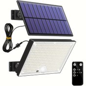 Resim 400 LED Güneş Enerjili Hareket Sensörlü Dış Mekan Işıkları, Uzaktan Kumandalı, Bireysel Paneller, 5.0 Metre Kablo, Alacakaranlık'tan Şafağa Aydınlatma, Güvenli Güneş Enerjili Sel Işıklar Veranda Bahçe Kulübe Duvar İçin Noel Hediyeleri Babalar Günü Hediyesi Erkek Arkadaşa Hediyeler 