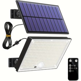 Resim 400 LED Güneş Enerjili Hareket Sensörlü Dış Mekan Işıkları, Uzaktan Kumandalı, Bireysel Paneller, 5.0 Metre Kablo, Alacakaranlık'tan Şafağa Aydınlatma, Güvenli Güneş Enerjili Sel Işıklar Veranda Bahçe Kulübe Duvar İçin Noel Hediyeleri Babalar Günü Hediyesi Erkek Arkadaşa Hediyeler 