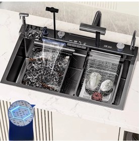 Resim Larens Lüks Dijital Göstergeli Telefon Tutamaklı Eviye Seti 4mm Antrasit - Gri 